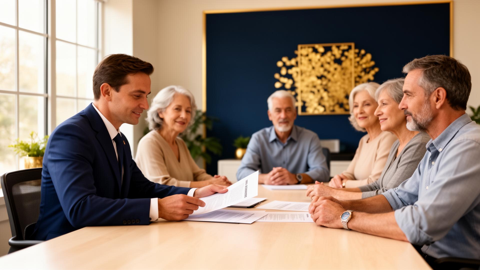 Advisor reviewing fiduciary documents with a family in a Mississippi office